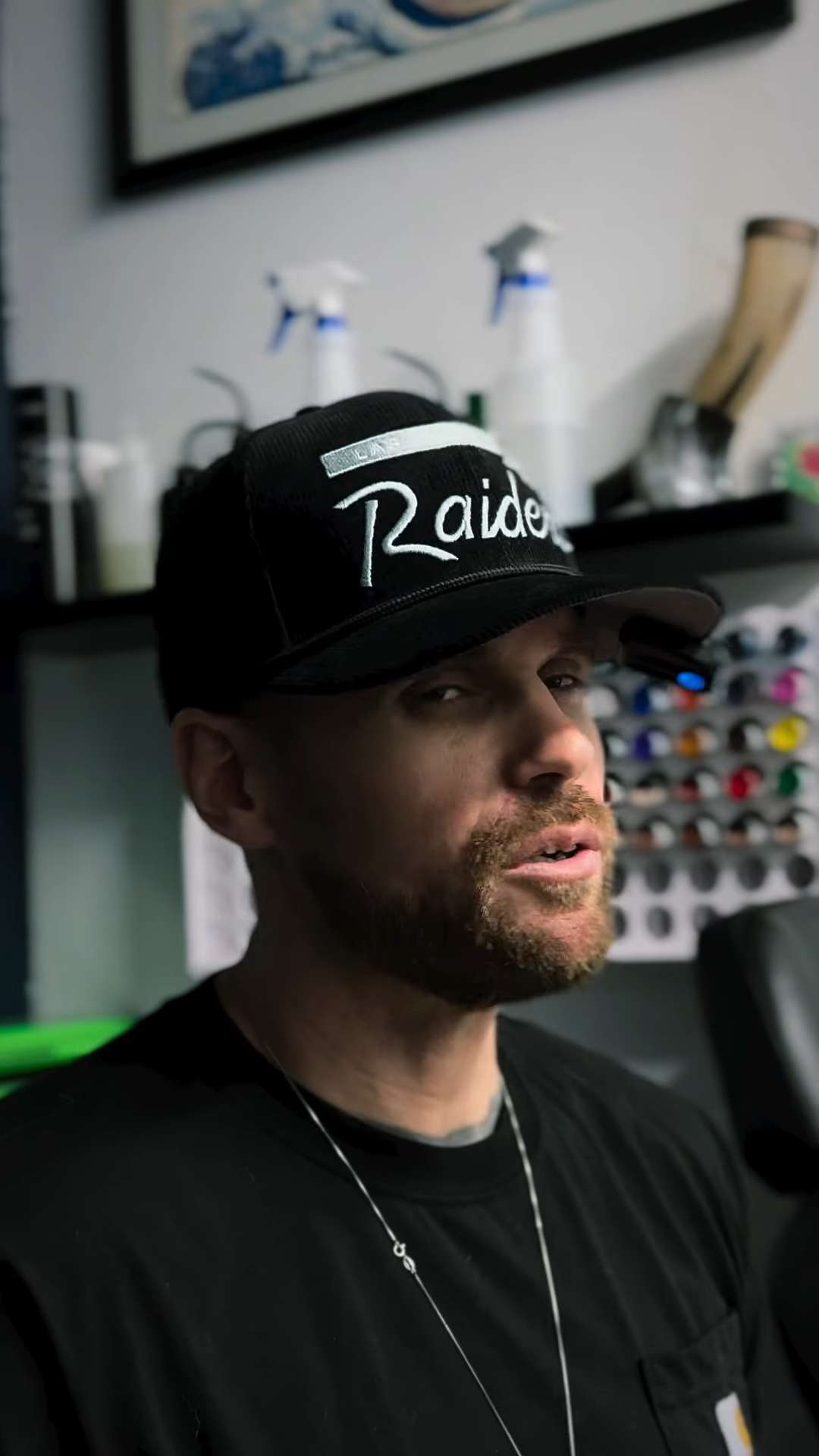 Tattoo artist Nick DiMaggio in the studio at Nu Nebula Tattoo, El Cajon