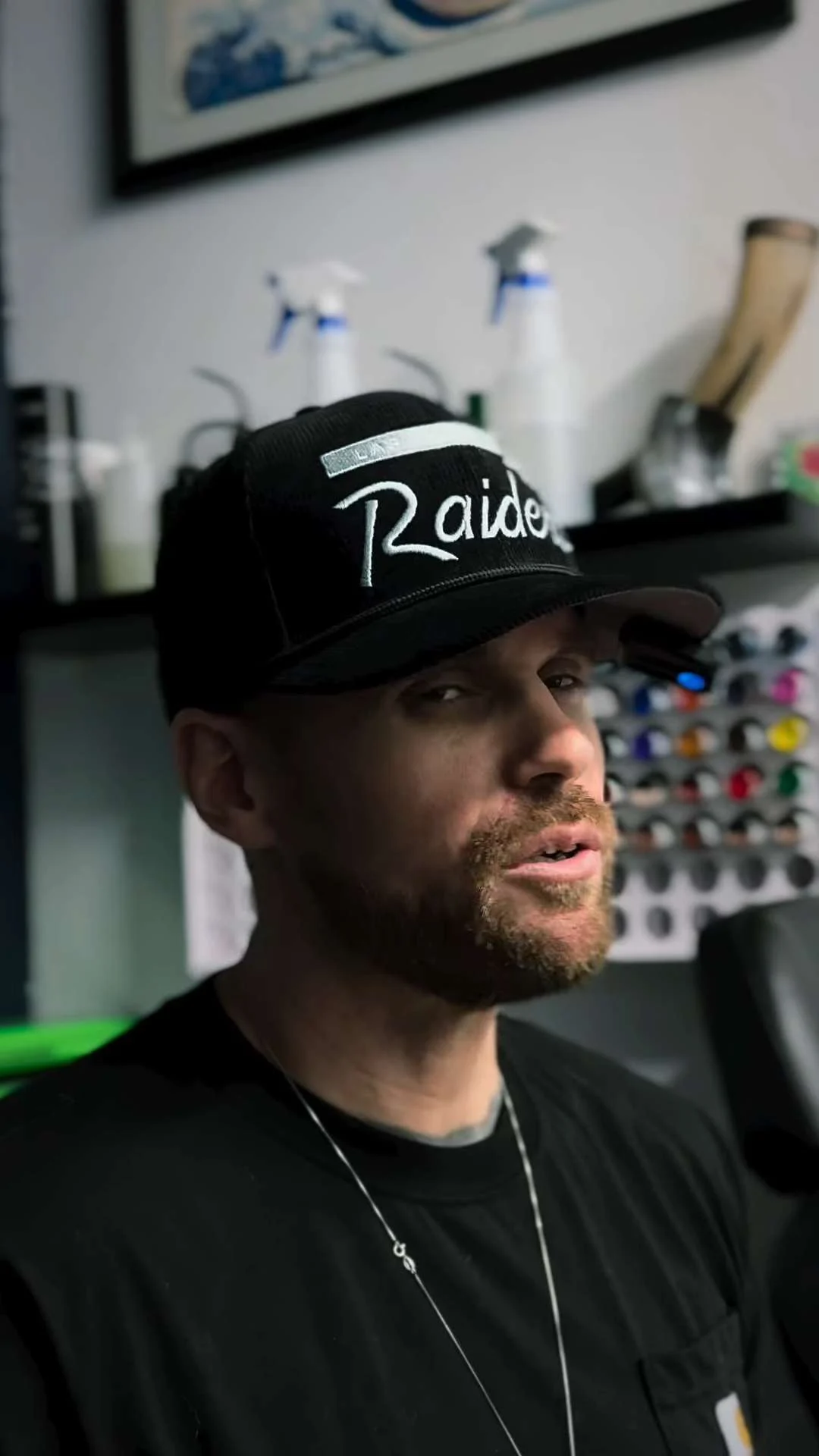 Tattoo artist Nick DiMaggio in the studio at Nu Nebula Tattoo, El Cajon